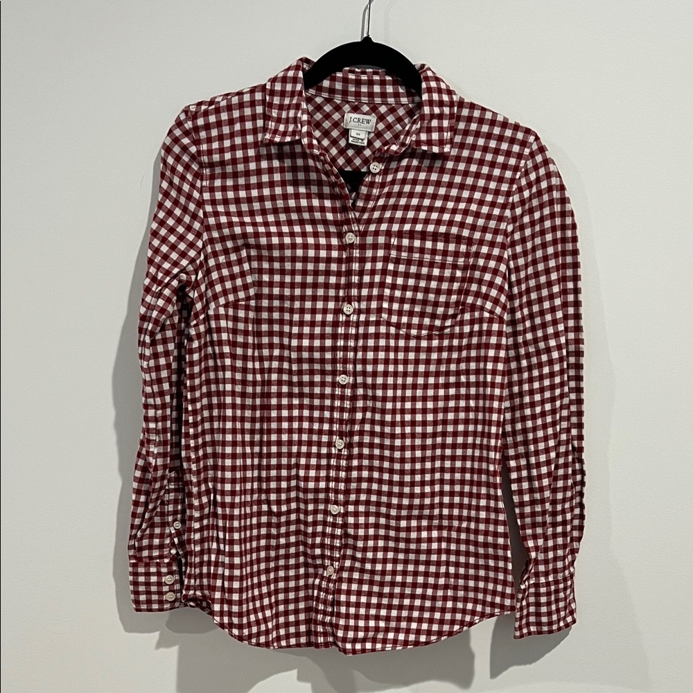 J. Crew Factory Red Gingham Cotton Button Down
